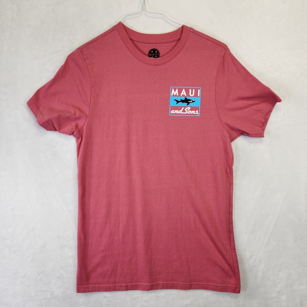 Maui and Sons‎ Mens Graphic T-Shirt Red Shark Logo Surf Tee Medium